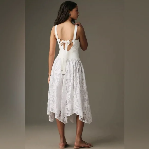 Anthropologie Pilcro Sleeveless Lace Drop Waist Midi Dress Ivory White NWT 8 - Picture 4 of 16
